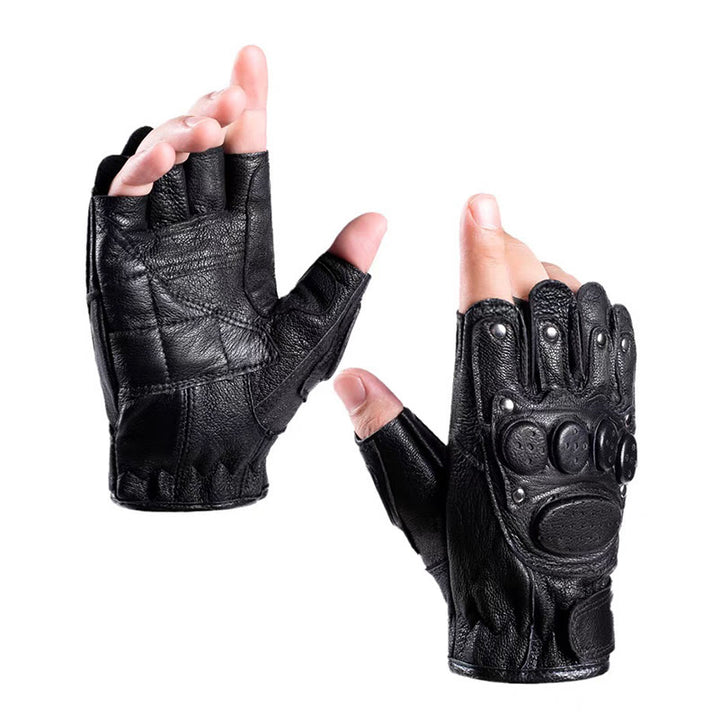 Gants de moto en cuir de mouton noir avec protection rigide des articulations - Noir - Taille unique - image 0