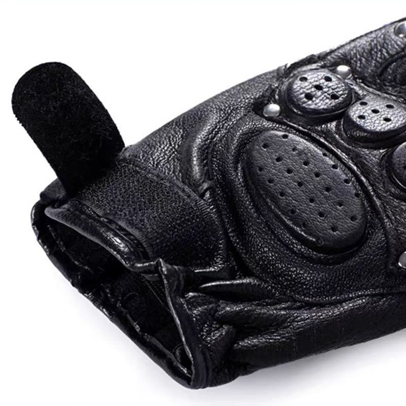 Gants de moto en cuir de mouton noir avec protection rigide des articulations - image 5