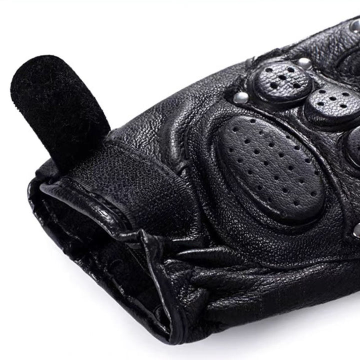 Gants de moto en cuir de mouton noir avec protection rigide des articulations - image 5
