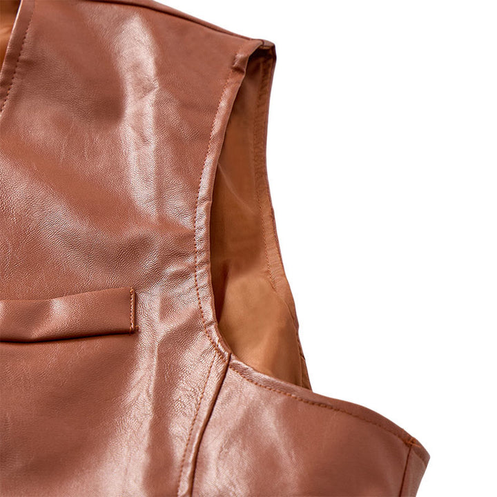 Gilet western vintage pour homme, style cowboy/motard, en similicuir. - image 9