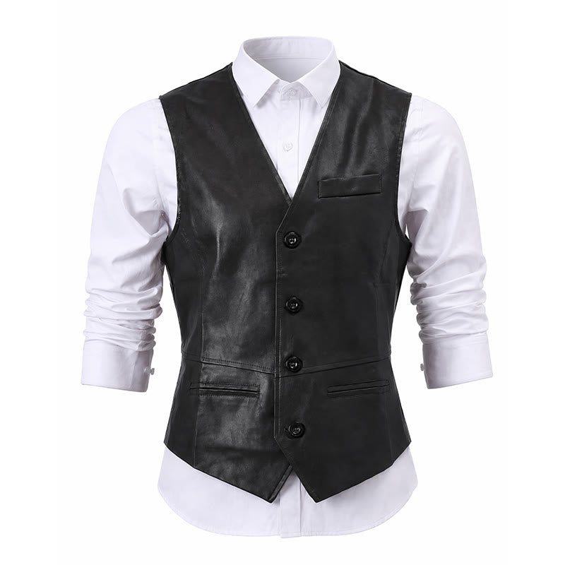 Gilet western vintage pour homme, style cowboy/motard, en similicuir. - image 13