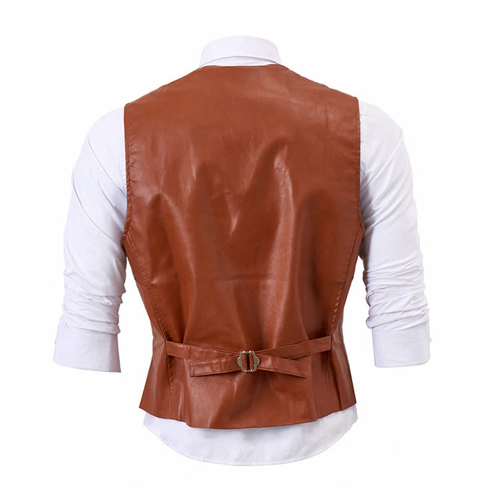 Gilet western vintage pour homme, style cowboy/motard, en similicuir. - image 12