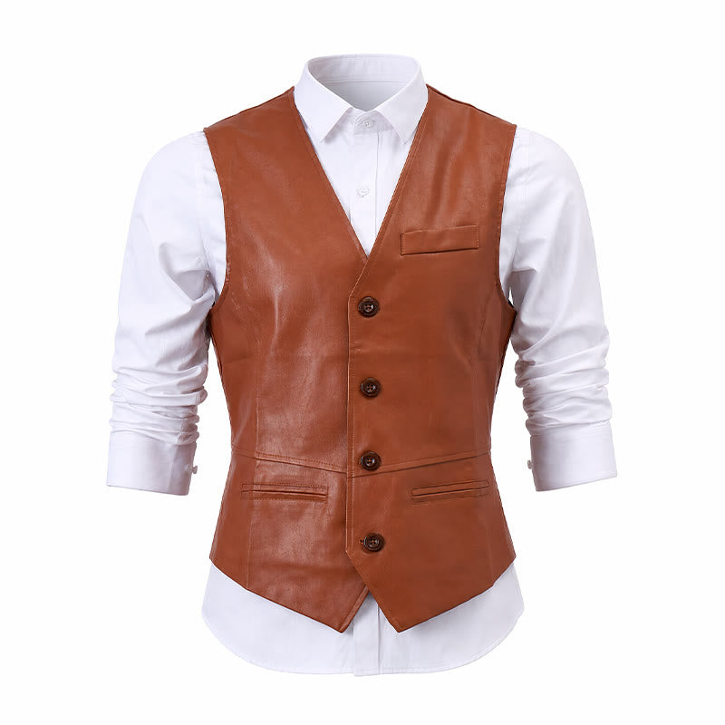 Gilet western vintage pour homme, style cowboy/motard, en similicuir. - image 11