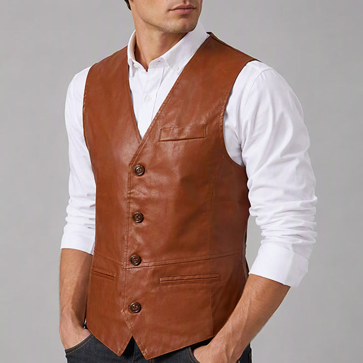 Gilet western vintage pour homme, style cowboy/motard, en similicuir. - image 3