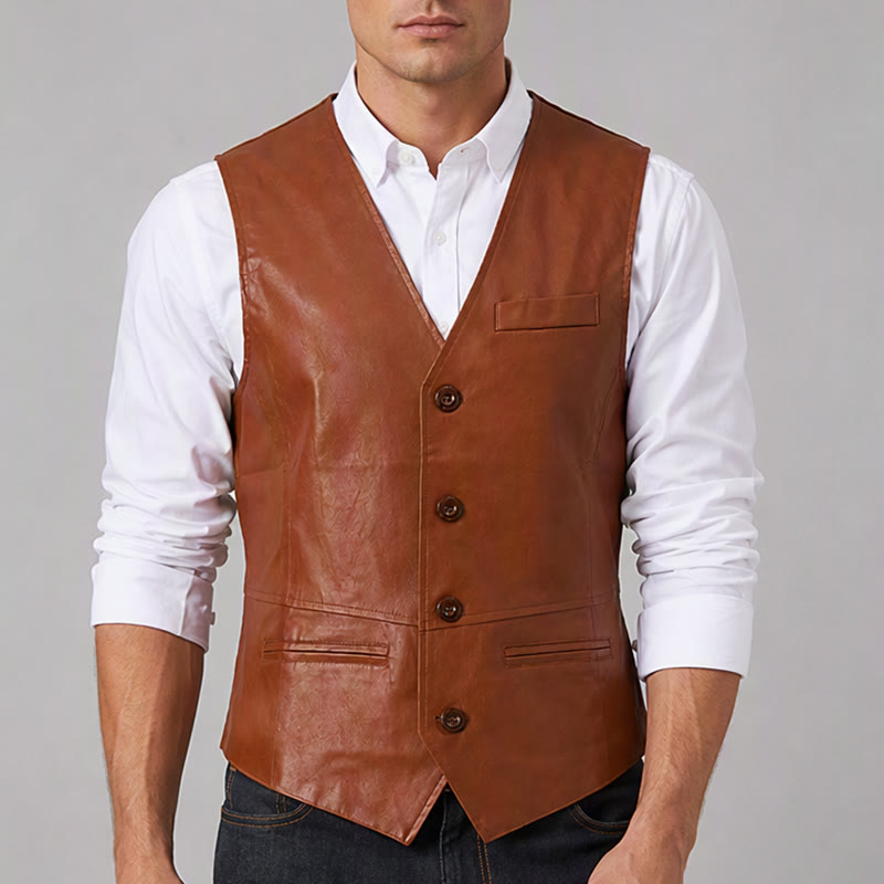 Gilet western vintage pour homme, style cowboy/motard, en similicuir. - image 1
