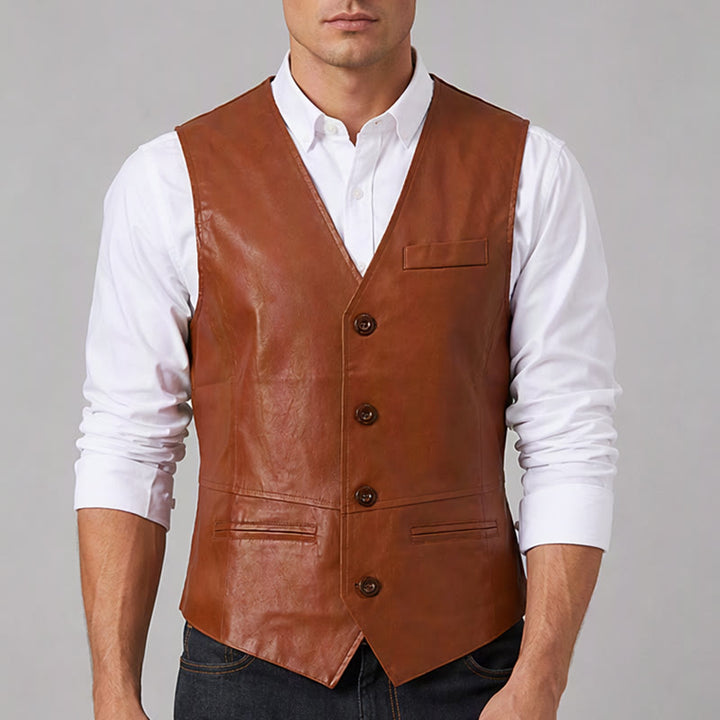 Gilet western vintage pour homme, style cowboy/motard, en similicuir. - image 1