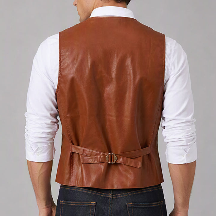 Gilet western vintage pour homme, style cowboy/motard, en similicuir. - image 2