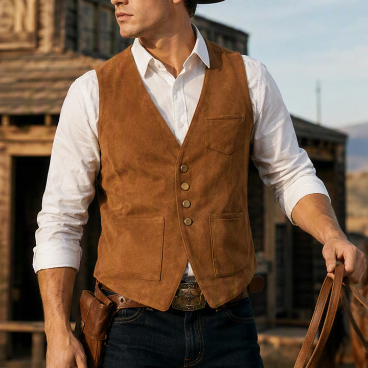 Gilet de cowboy marron traditionnel western pour homme - Brun - 3XL - image 0