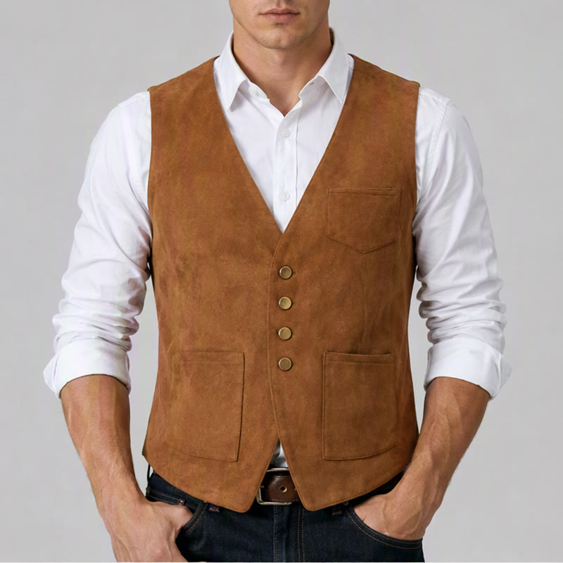 Gilet de cowboy marron traditionnel western pour homme - image 1