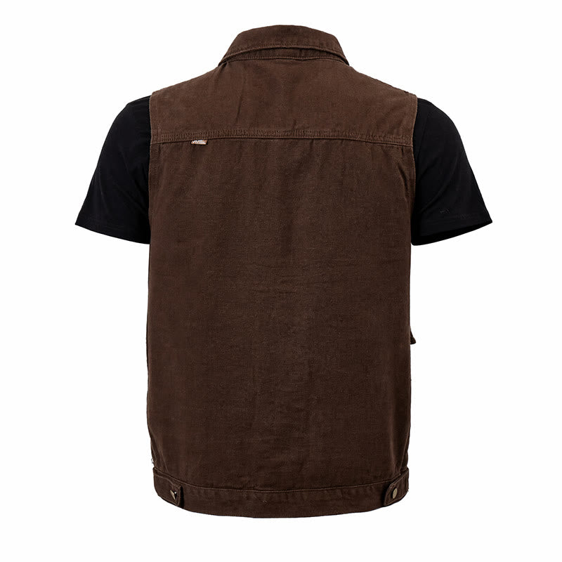 Gilet de travail vintage pour homme en toile marron délavée - image 5