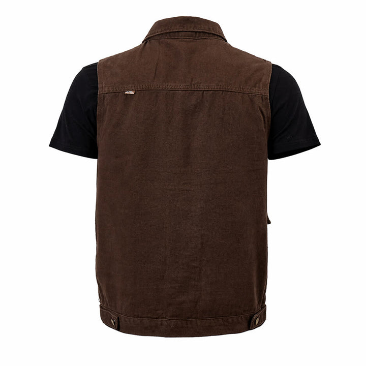 Gilet de travail vintage pour homme en toile marron délavée - image 5