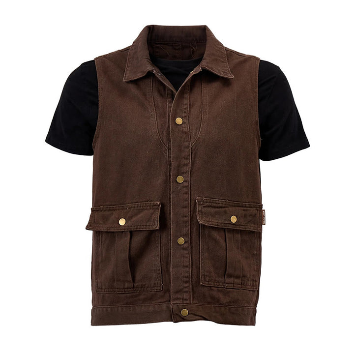 Gilet de travail vintage pour homme en toile marron délavée - image 4