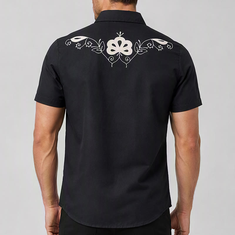 Chemise de cowboy noire à imprimé floral western avec empiècement - image 2