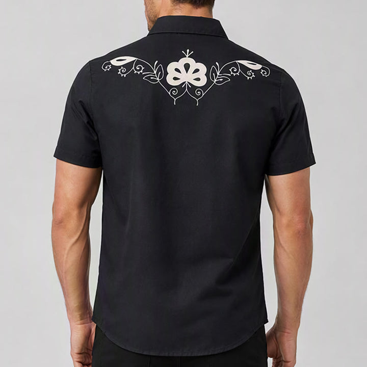 Chemise de cowboy noire à imprimé floral western avec empiècement - image 2