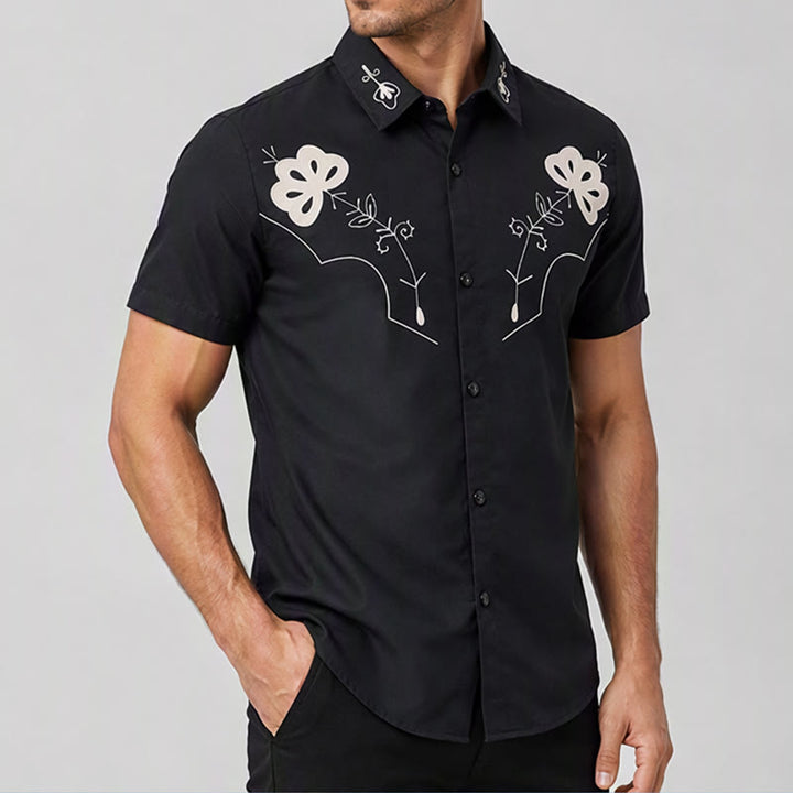 Chemise de cowboy noire à imprimé floral western avec empiècement - image 3