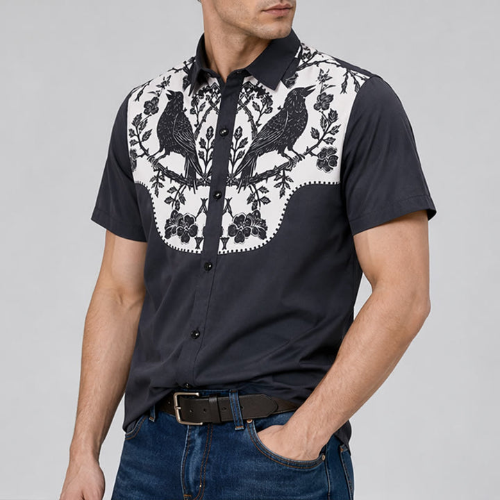 Chemise western à empiècement de cowboy noir corbeau et ivoire à motif floral - image 3
