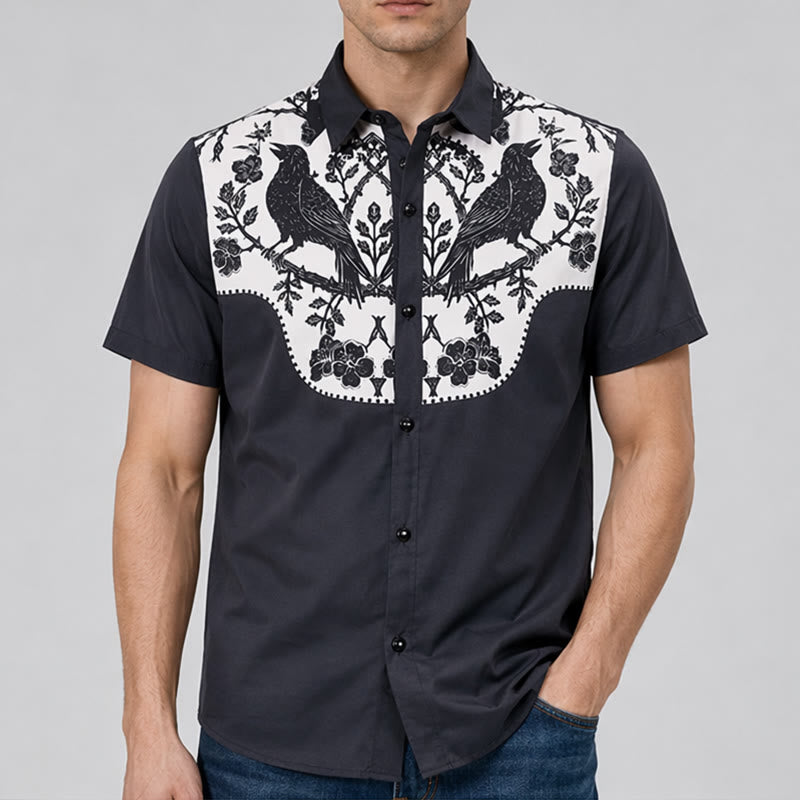 Chemise western à empiècement de cowboy noir corbeau et ivoire à motif floral - image 1