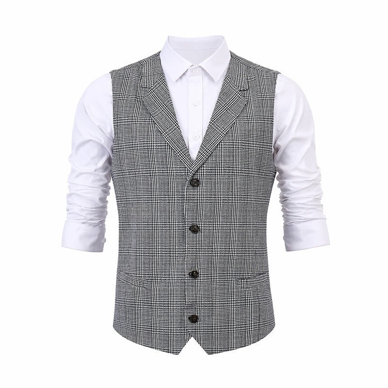 Gilet de costume à col cranté et col en V à carreaux, style britannique - image 11