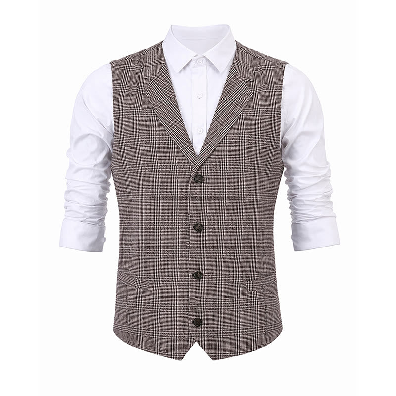 Gilet de costume à col cranté et col en V à carreaux, style britannique - image 13