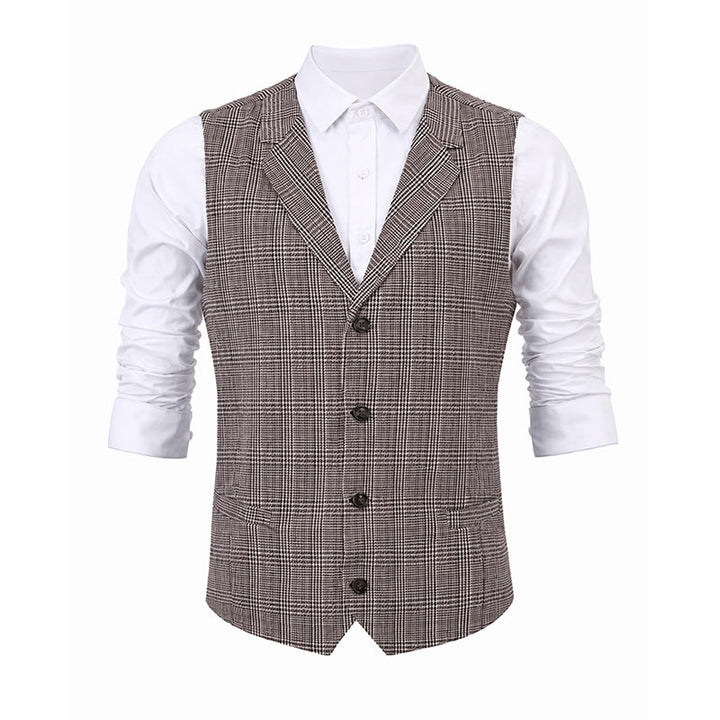 Gilet de costume à col cranté et col en V à carreaux, style britannique - image 13