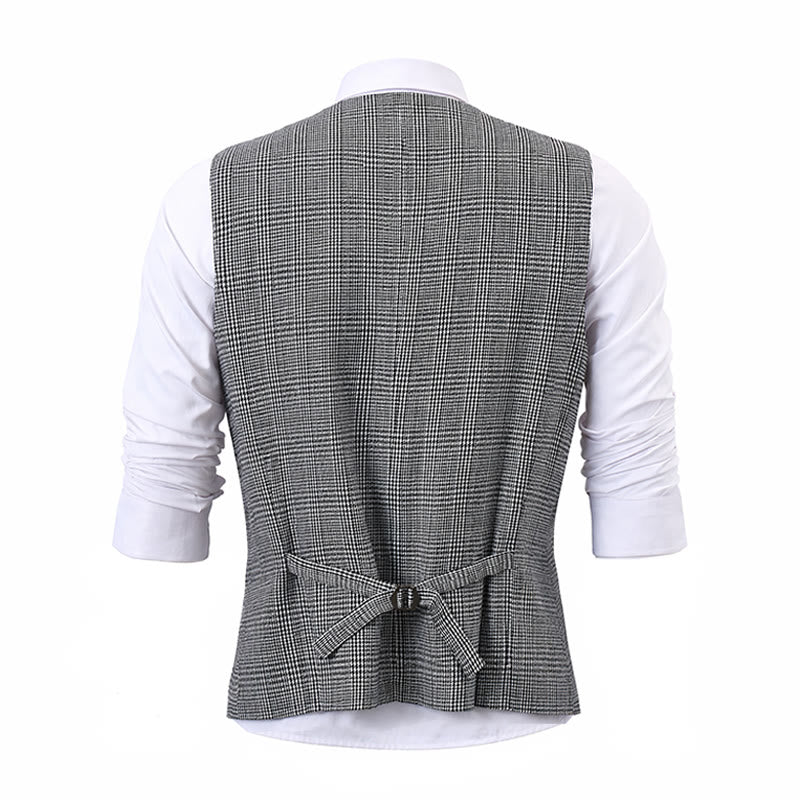 Gilet de costume à col cranté et col en V à carreaux, style britannique - image 12