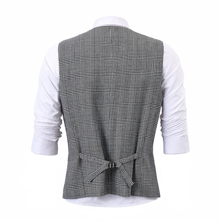 Gilet de costume à col cranté et col en V à carreaux, style britannique - image 12