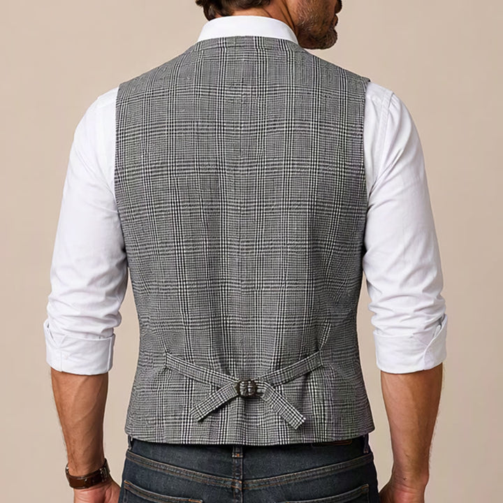 Gilet de costume à col cranté et col en V à carreaux, style britannique - image 2