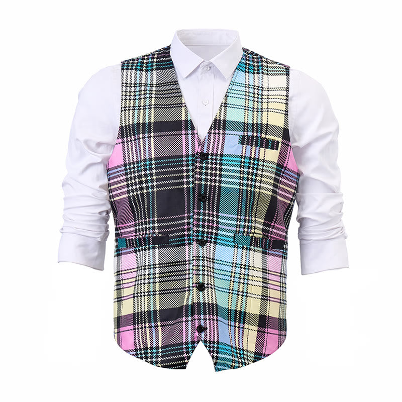Gilet de costume festif à carreaux tartan colorés - image 10