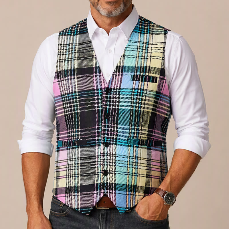 Gilet de costume festif à carreaux tartan colorés - image 1