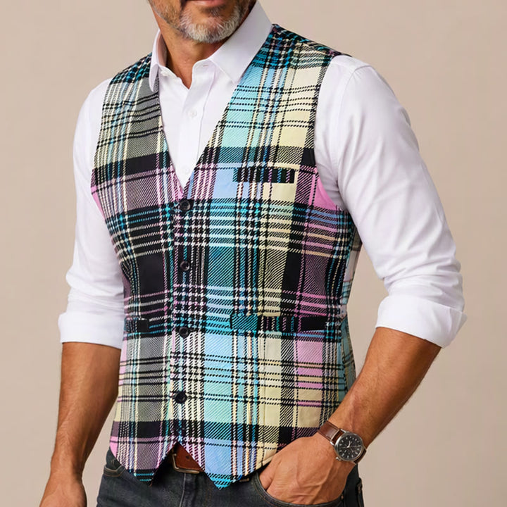 Gilet de costume festif à carreaux tartan colorés - image 3