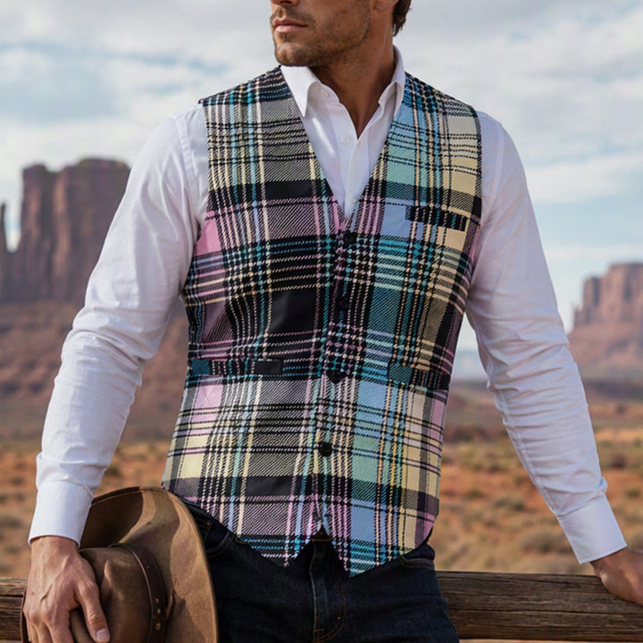 Gilet de costume festif à carreaux tartan colorés - Multicolore - 3XL - image 0