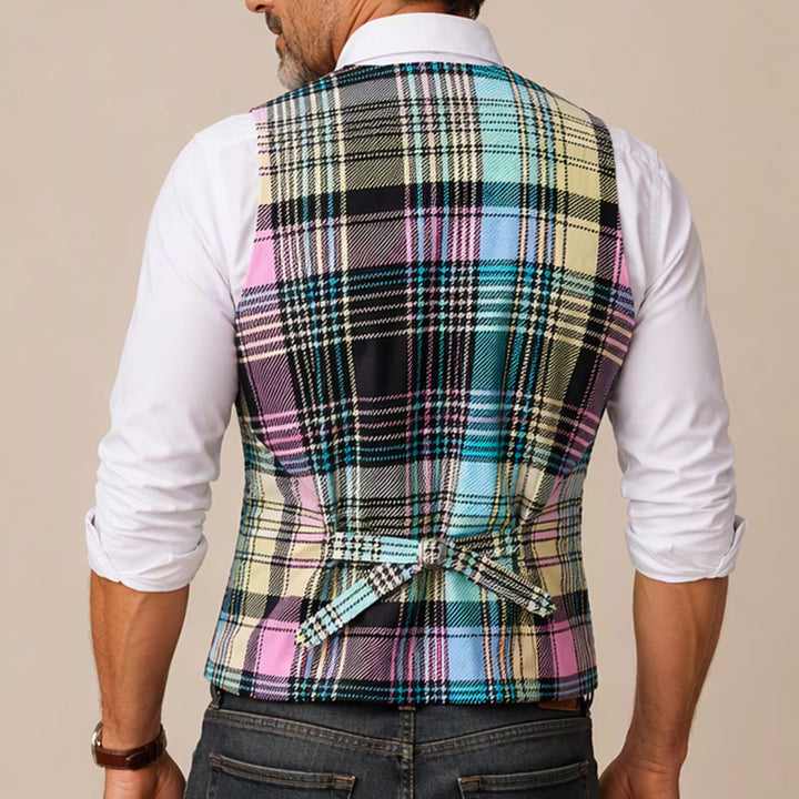 Gilet de costume festif à carreaux tartan colorés - image 2