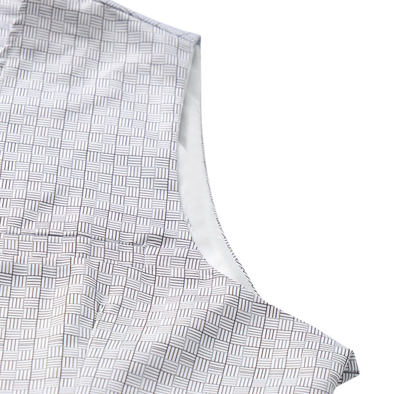 Gilet de costume minimaliste gris argenté à motif quadrillé et col en V - image 7
