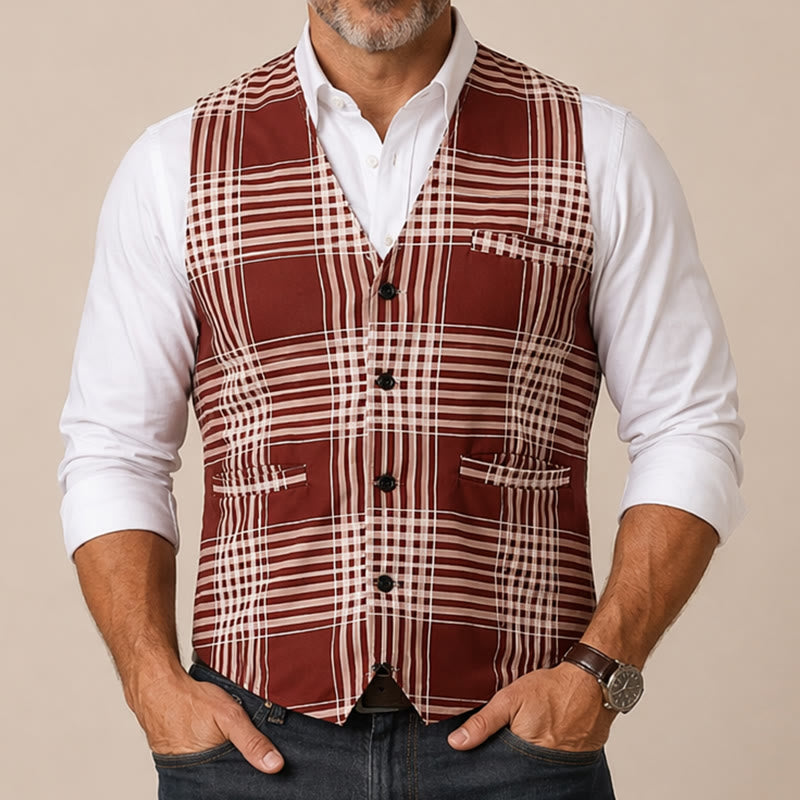 Gilet de costume britannique à carreaux patrimoniaux marron - image 1