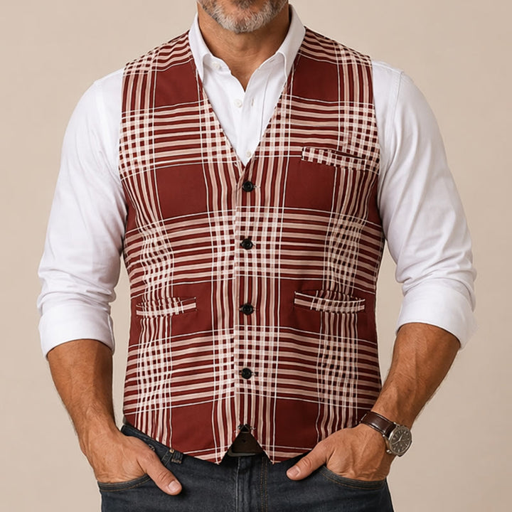 Gilet de costume britannique à carreaux patrimoniaux marron - image 1