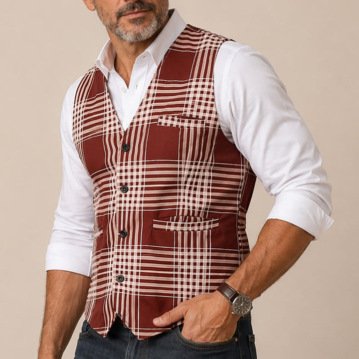 Gilet de costume britannique à carreaux patrimoniaux marron - image 3