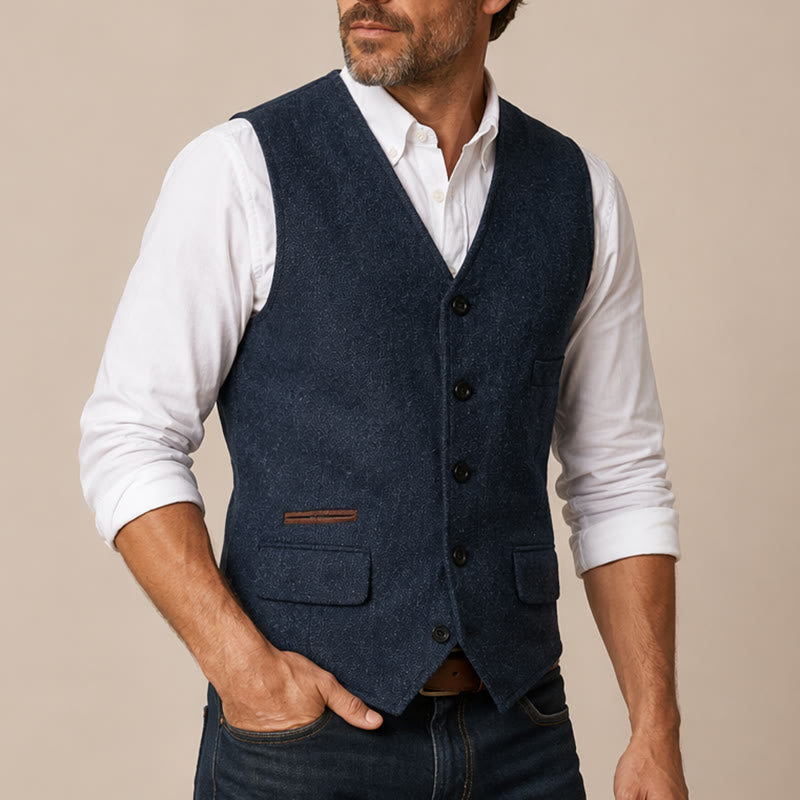 Gilet de costume western classique pour homme en tweed à chevrons - image 3