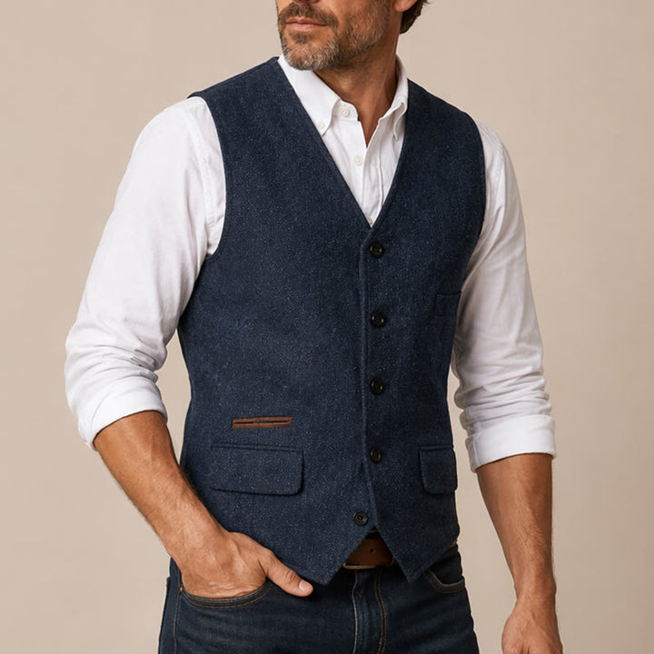 Gilet de costume western classique pour homme en tweed à chevrons - image 3