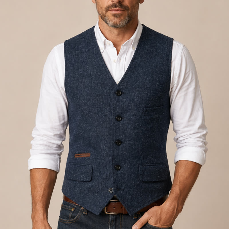 Gilet de costume western classique pour homme en tweed à chevrons - image 1
