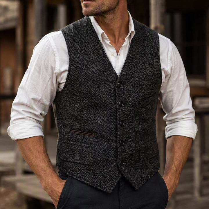 Gilet de costume western classique pour homme en tweed à chevrons - Noir - 3XL - image 5