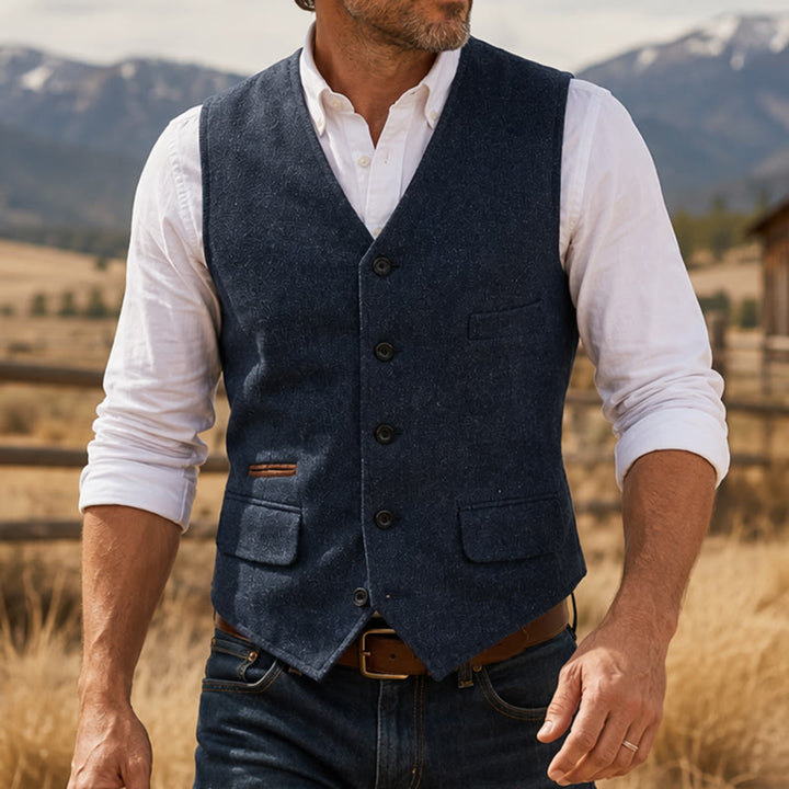 Gilet de costume western classique pour homme en tweed à chevrons - Marine - 3XL - image 0