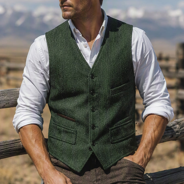 Gilet de costume western classique pour homme en tweed à chevrons - Vert foncé - 3XL - image 4