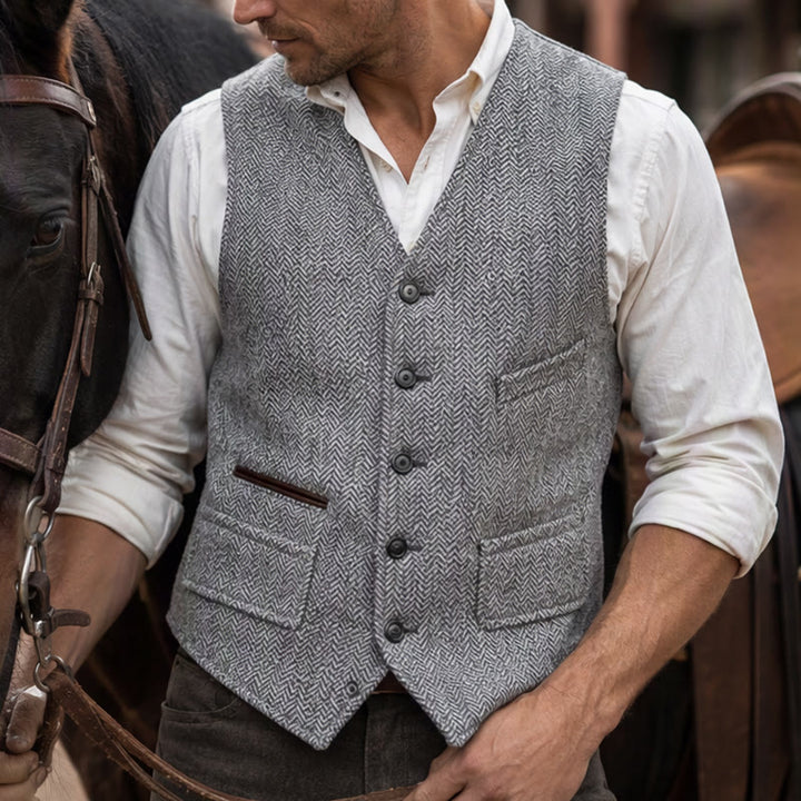 Gilet de costume western classique pour homme en tweed à chevrons - Gris clair - 3XL - image 7
