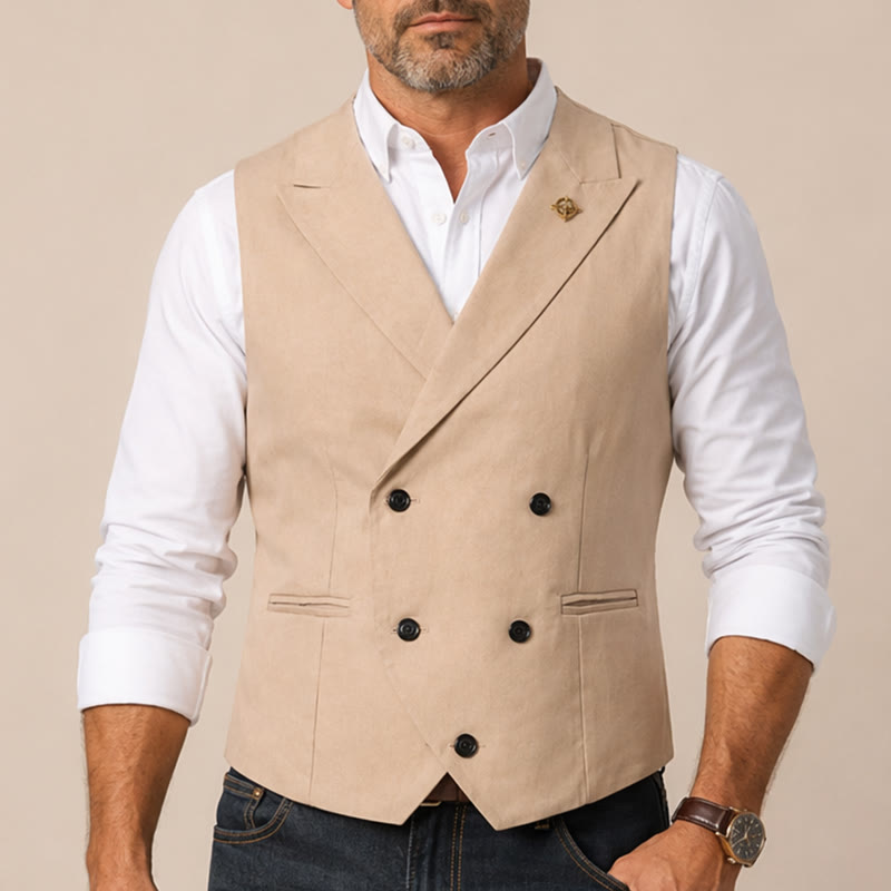 Gilet de costume croisé pour homme, style cowboy moderne, avec broche - image 1