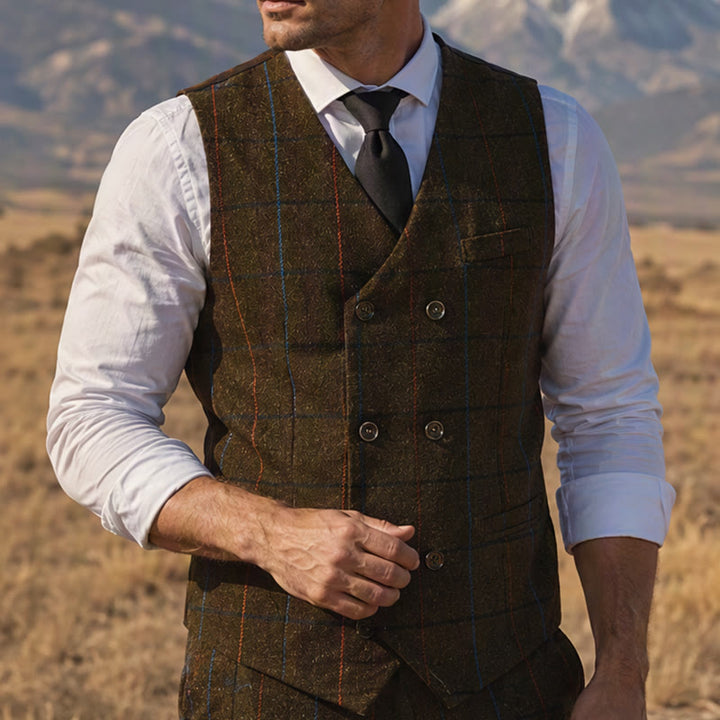 Gilet de costume à carreaux pour homme, inspiré de Peaky Blinders - Vert armée - 2XL - image 5