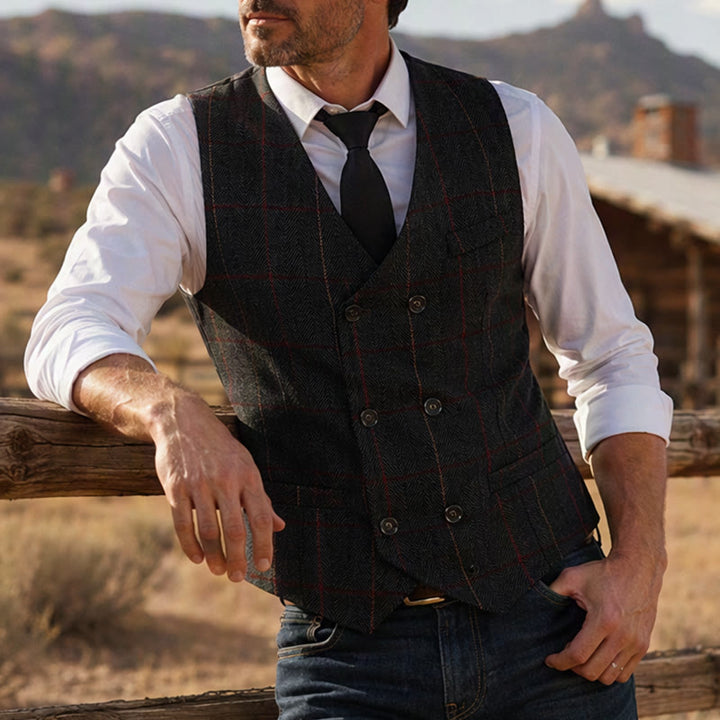 Gilet de costume à carreaux pour homme, inspiré de Peaky Blinders - Gris foncé - 2XL - image 0