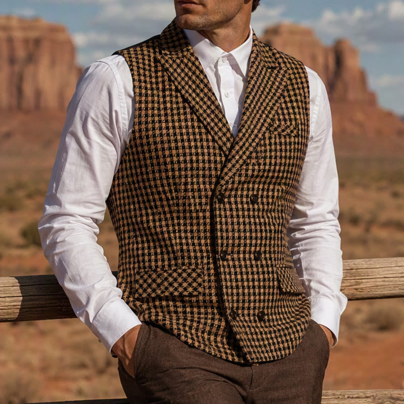 Gilet de costume pour homme à carreaux pied-de-poule, style médiéval - Café - 2XL - image 0