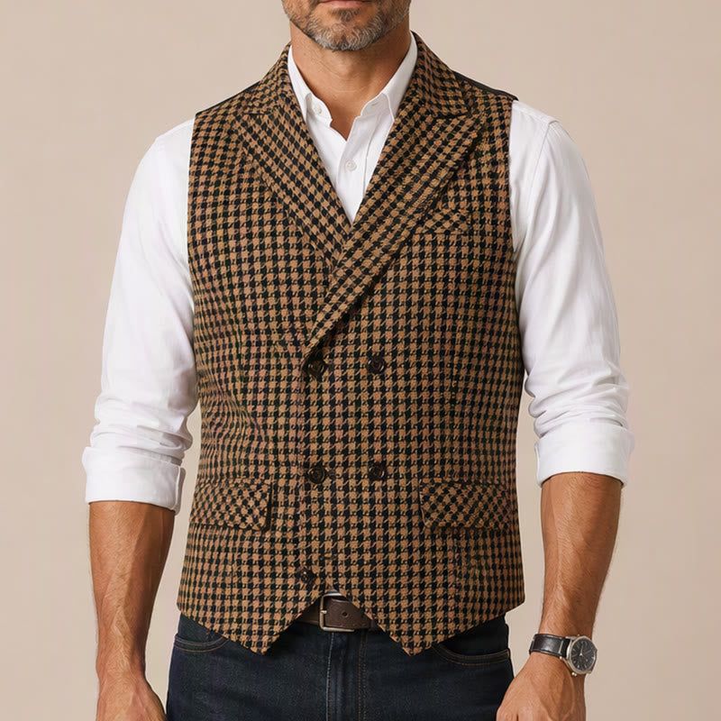 Gilet de costume pour homme à carreaux pied-de-poule, style médiéval - image 1