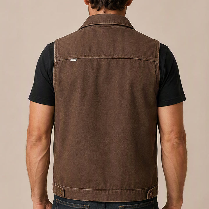 Gilet de travail vintage pour homme en toile marron délavée - image 2