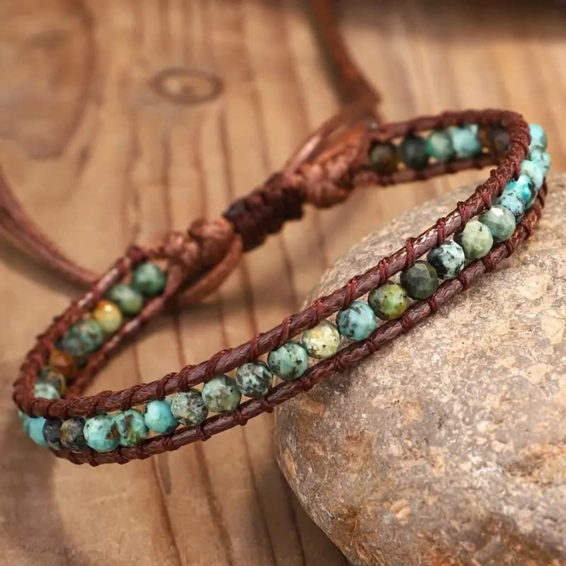 Bracelet tressé ajustable style bohème orné de perles turquoise délicates - image 1
